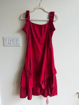 Asymmetric patchwork ruffle cotton dress