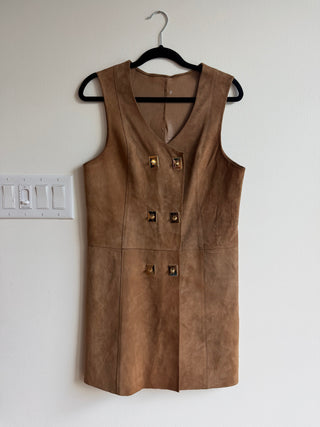 Camel suede double breasted buckle mini