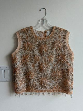 Rose silver poinsettia pearl beaded top