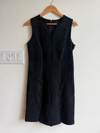 Crochet front detail suede mini dress