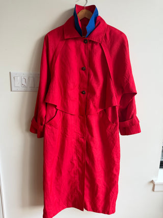 Accent cobalt collar cherry red trench