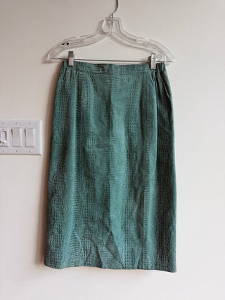 Aqua crocodile leather A-line skirt