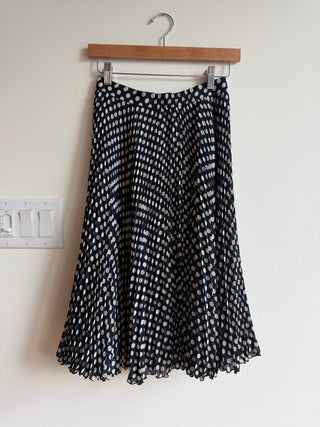 Organza pleated navy white polka dot skirt