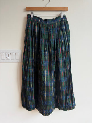 Tartan plaid silk midi skirt