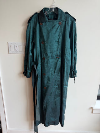 Iridescent deep teal double breasted trench