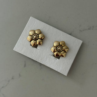 Solid brass gold plated floral clip-ons