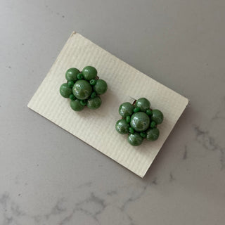 Iridescent kelly green glass clover clip-ons