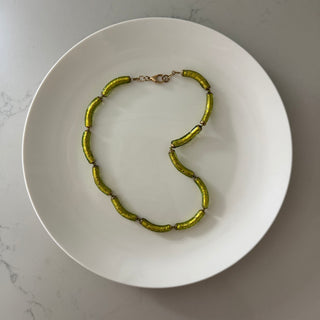 Chartreuse Murano glass tube necklace