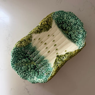 Detailed ceramic asparagus serving tray, France