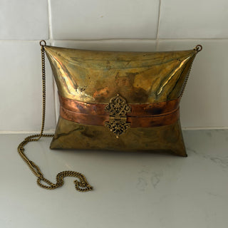 Square brass copper pillow purse, France