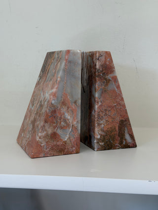 Heavyweight triangular pink marble bookends