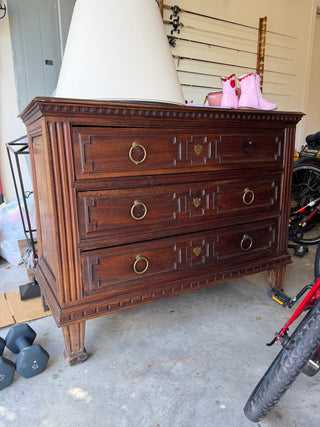 Louis XVI-style walnut oak geometric commode