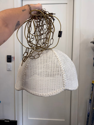 Wicker rattan white swag lamp, 1970s
