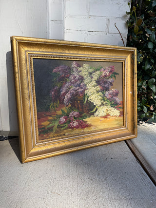 Purples lilac basket arrangement in gilt frame