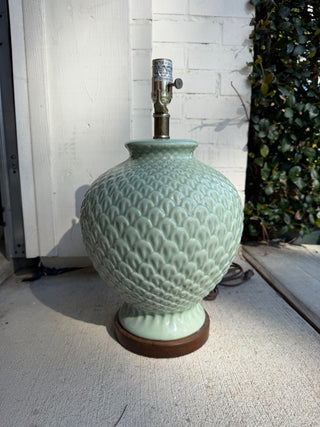 Pineapple table lamp wooden base, mint green