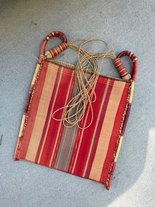 Vertical stripe raffia tripe handle bag, handmade
