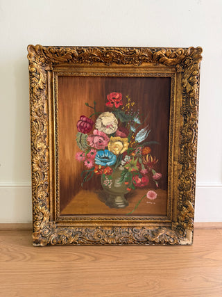 Spring floral vase portrait, signed Octava (as-is)