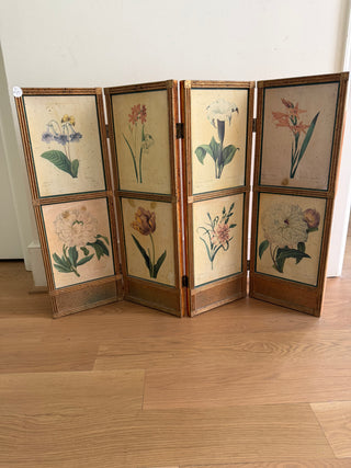 Botanical print 4-panel bamboo folding screen