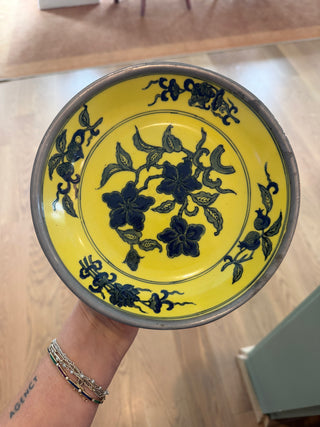 Vibrant yellow ceramic pewter edge bowl