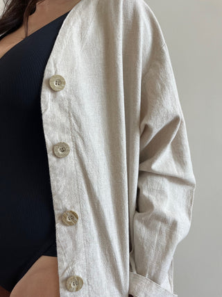 Taupe linen blend tunic