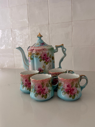 Prussia handpainted gold leaf tea set, 15pcs