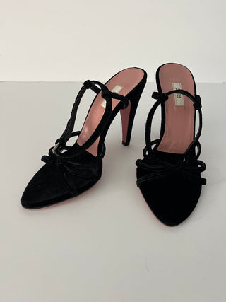 Multi-strap velvet sandals