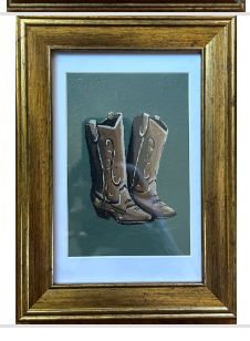 Tiny Boots on emerald in vintage golden