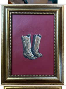 Tiny Boots on crimson in vintage gilt