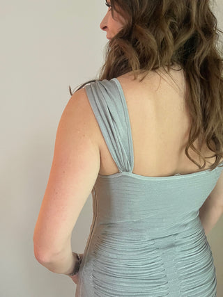 Silver liquid drape dress
